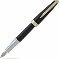 Cross® Cross Aventura Fountain Pen, Black Lacquer & Gold, Medium Nib