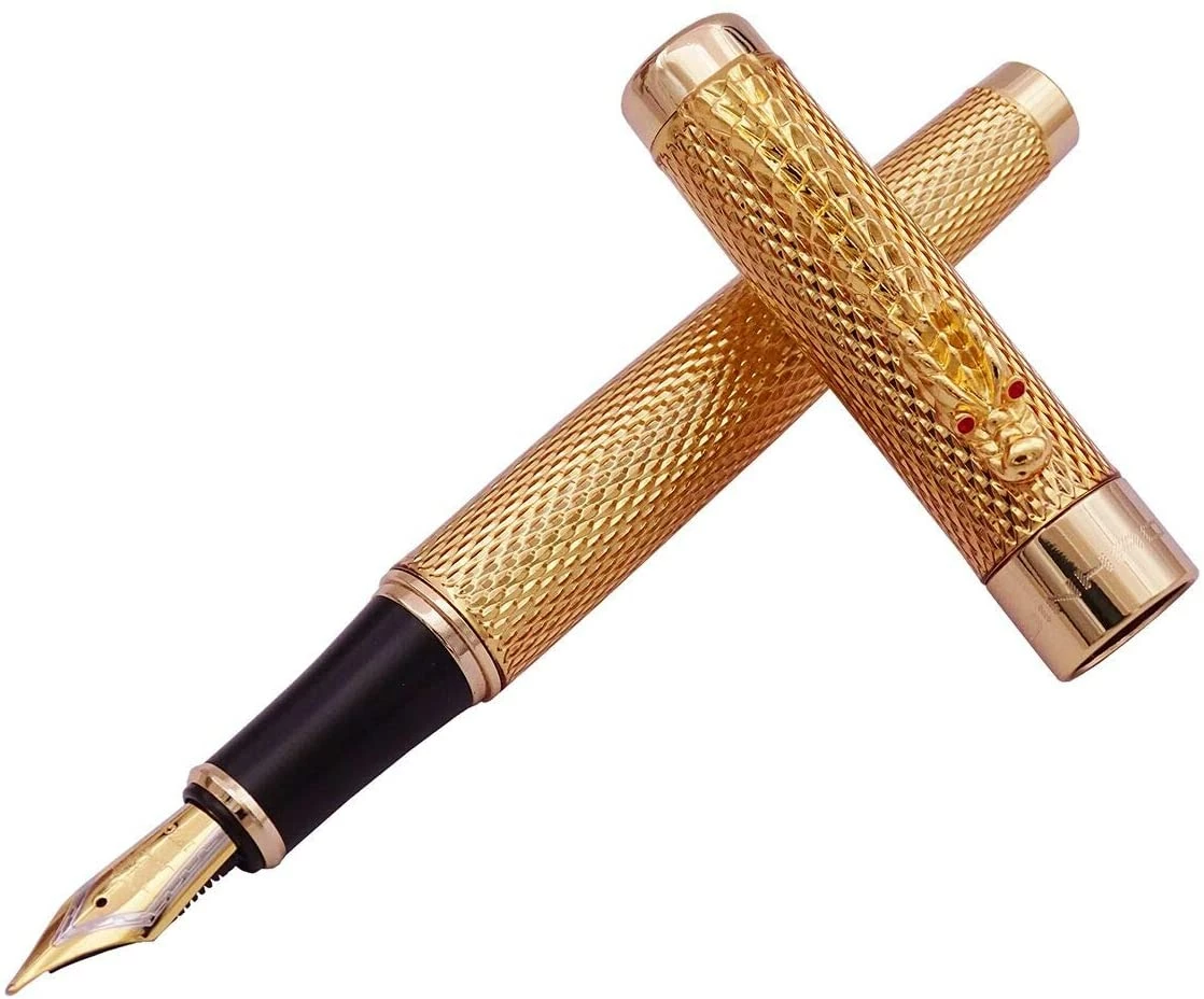 Jinhao Golden Dragon Fountain Pen, 18K Gold Plated Nib, Fine - Image 2
