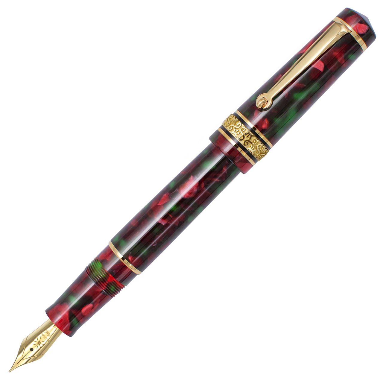Maiora Alpha Pompei Fountain Pen, Red & Green Resin, Gold Accents