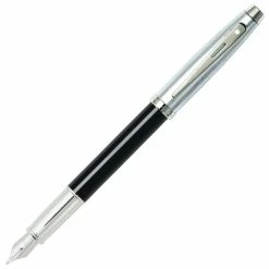 Sheaffer 100 Fountain Pen, Black Lacquer & Brushed Chrome, Medium Nib