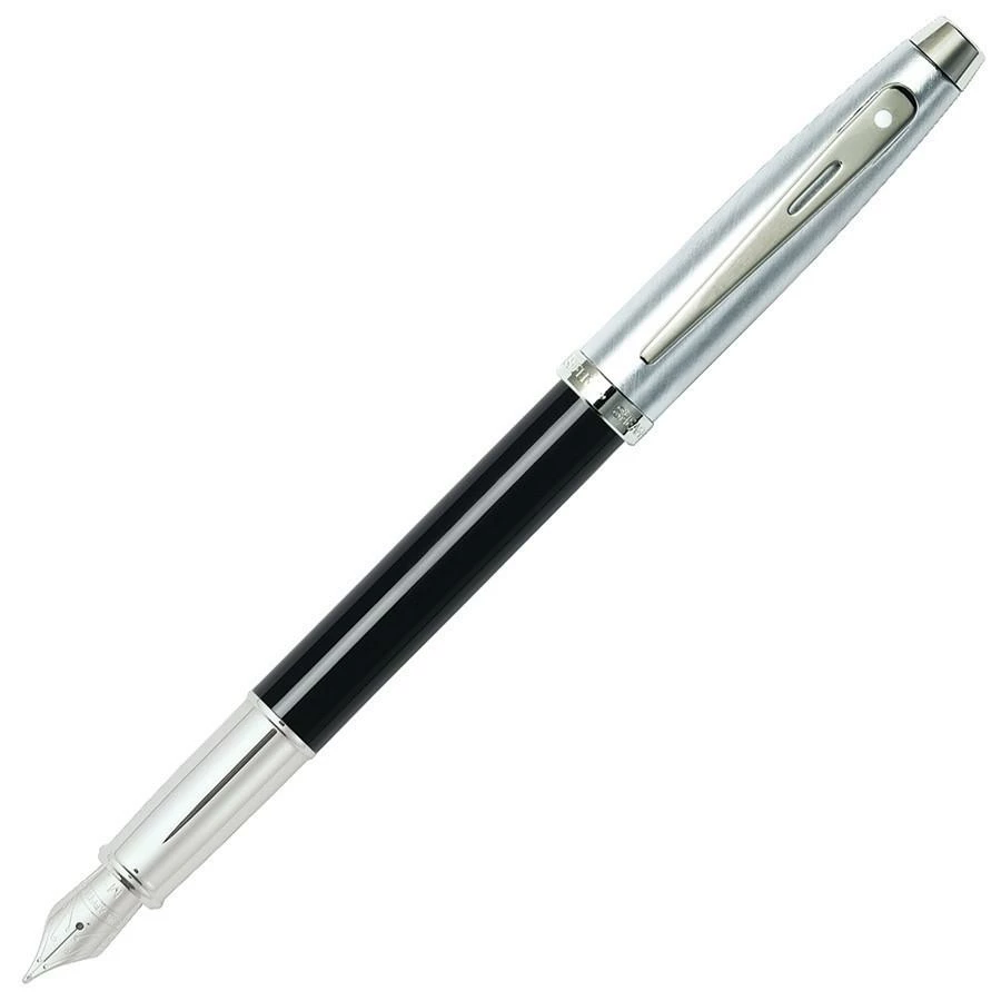 Sheaffer 100 Fountain Pen, Black Lacquer & Brushed Chrome, Medium Nib