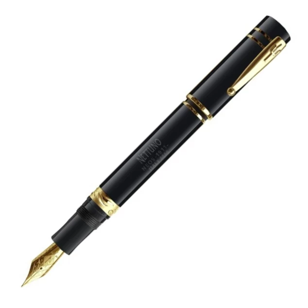 Nettuno 1911 Neos Teseo Fountain Pen, Mirror Black & Gold, Fine Nib