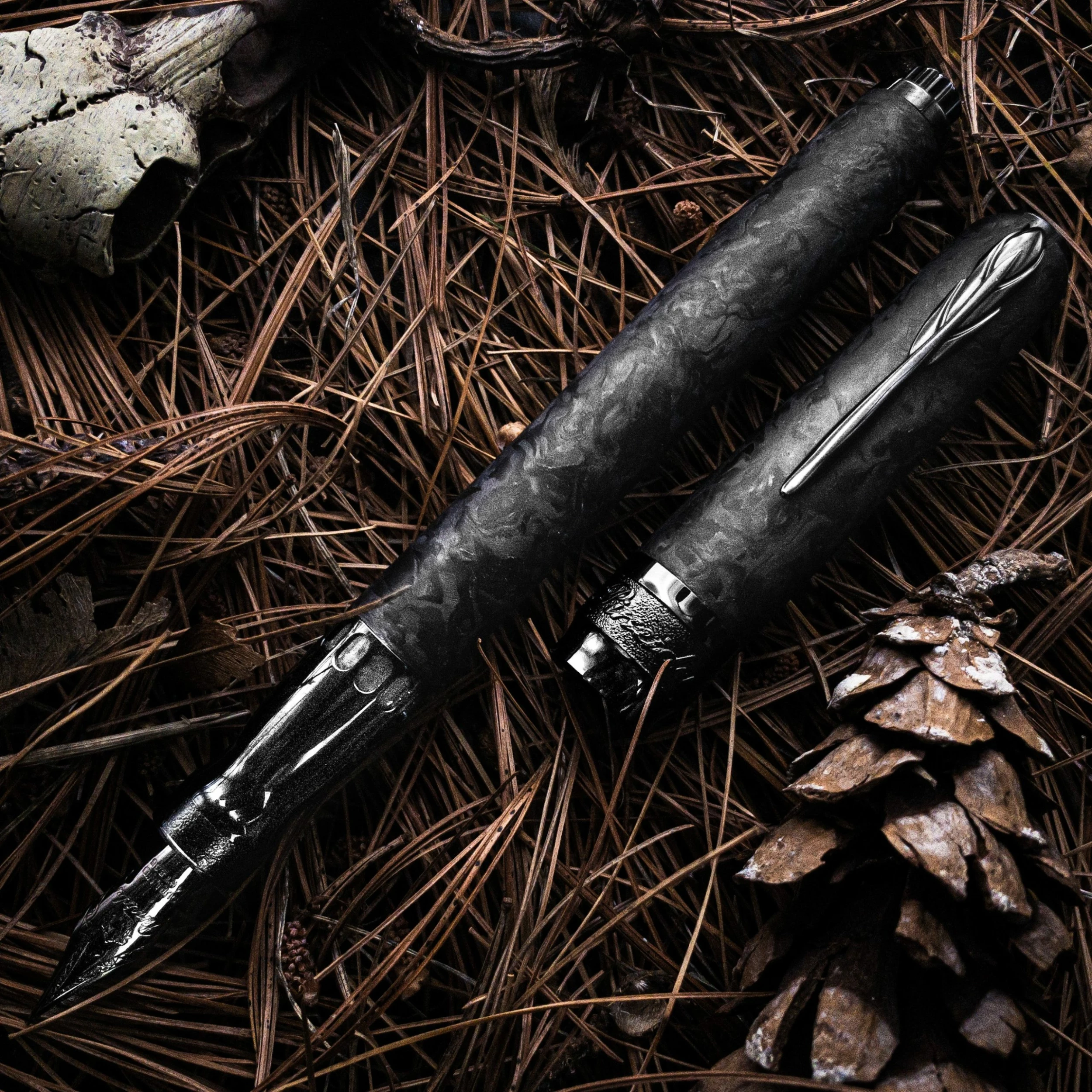 Pineider Limited Edition Forged Carbon Fountain Pen, Black Trim - Image 2