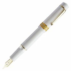 Maiora Mytho K Dama Fountain Pen, Polished White & Gold, Medium 14K Nib