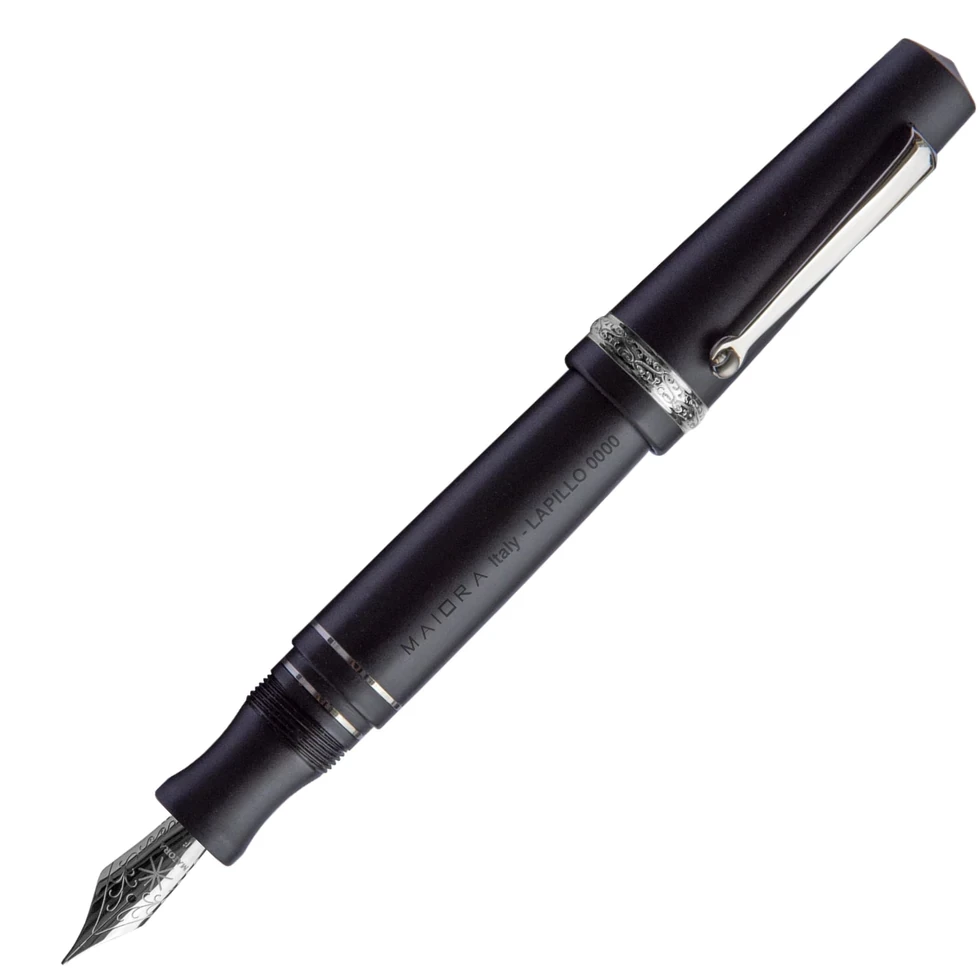 Maiora Aventus Lapillo Fountain Pen, Matte Black & Ruthenium Trim
